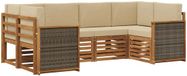 vidaXL - Hoek loungeset - 6 zitplekken - Massief Acacia Hout en Polyester - Natuurlijk en beige