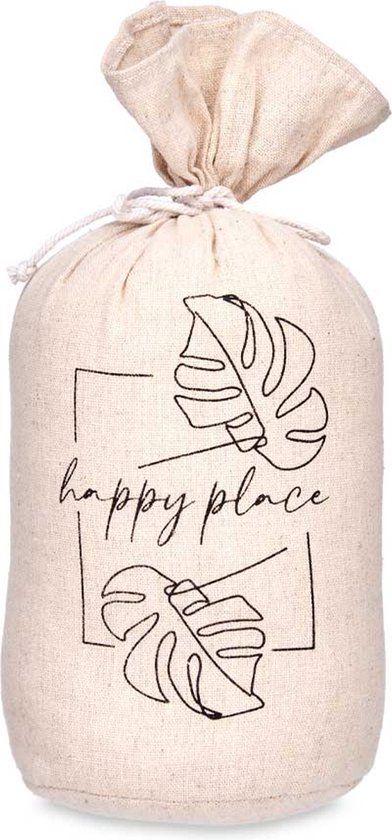 Giftdecor Deurstopper - 1 kilo - beige - canvas - Happy place - D13 x H26 cm