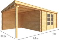 Merkloos Blokhut met overkapping Els 650 cm bij 350 cm diep Lessenaarsdak bruin