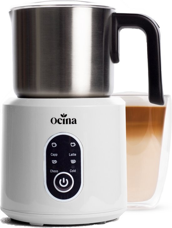 Ocina Melkopschuimer – Electrisch – 4-in-1 – Melkschuimer – Cappuccino – Latte macchiato – 350 ML - Incl. Koffie receptenboek - Wit