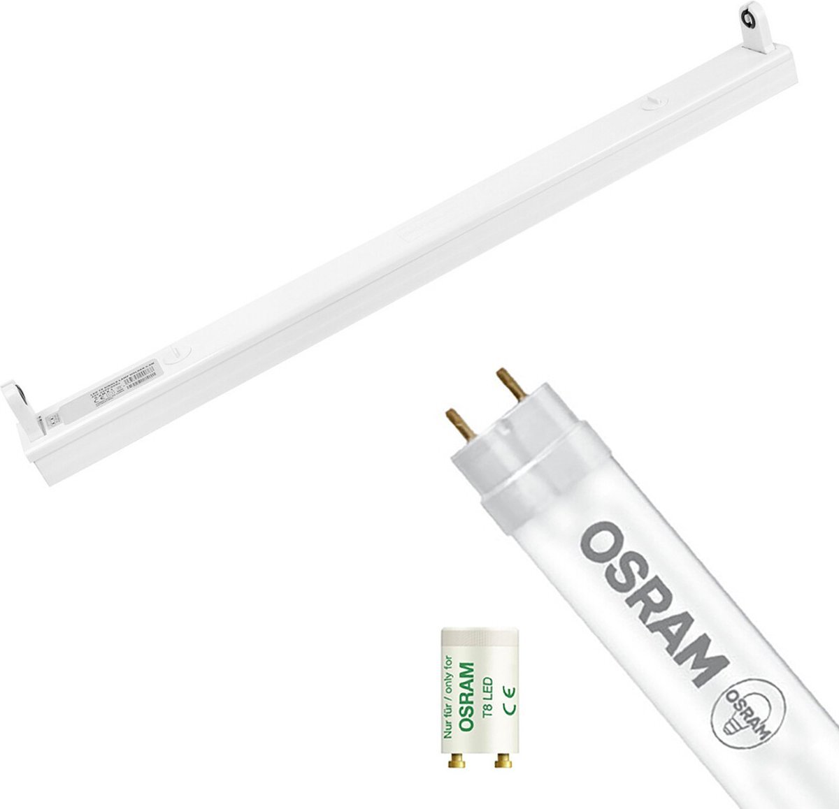 Qualu LED TL Armatuur met T8 Buis - OSRAM SubstiTUBE Value EM 865 - Igia Dybolo - 60cm Enkel - 7.6W - Helder/Koud Wit 6500K