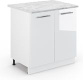 Vicco Keukenonderkast Fame-Line, Wit Hoogglans/Wit, 80 cm marmer werkblad