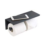 Toiletpapierhouder BGL Toiletpapierhouder van roestvrij staal met wandrek voor badkamer (zwart, dubbele kop)