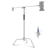 NEEWER C Stand met Boom Arm Pro 100% Roestvrij Staal, Max Hoogte 10.8ft/330cm Luchtkussen Heavy Duty Fotografie Lichtstandaard met 4.2ft/128cm Holding Arm voor Monolight Softbox Reflector
