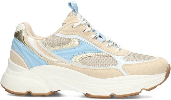 POSH by Poelman ABBY Dames Sneakers - Wit met beige en blauw combi