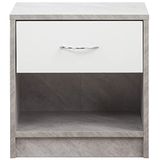 BAKAJI Eenvoudig nachtkastje, kast met lade en onderste plank, robuust, duurzaam, modern design, slaapkamer, woonkamer, huis, kantoor, multifunctioneel, ruim (beton en wit)