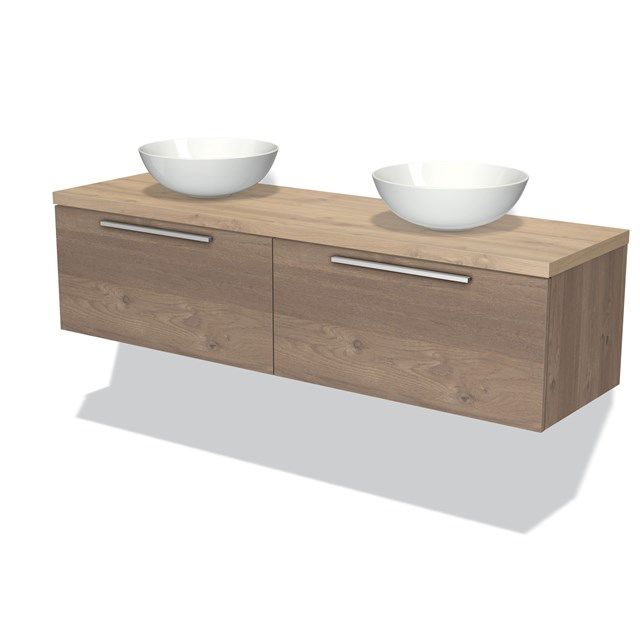 Maxaro Badkamermeubel voor Waskom 160cm Modulo Plato Middenbruin Eiken 2 Lades Vlak Lichtbruin Eiken Blad