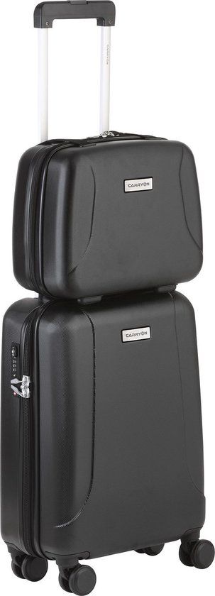 CarryOn Skyhopper Handbagage en Beautycase Set - Zwart - 55cm Trolley & Make-up Koffer - Hardcase
