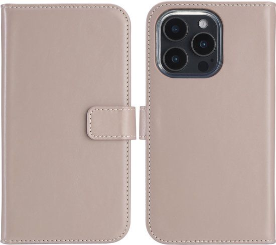 Selencia Echt Lederen Bookcase voor de Apple iPhone 16 Pro - Dusty Pink