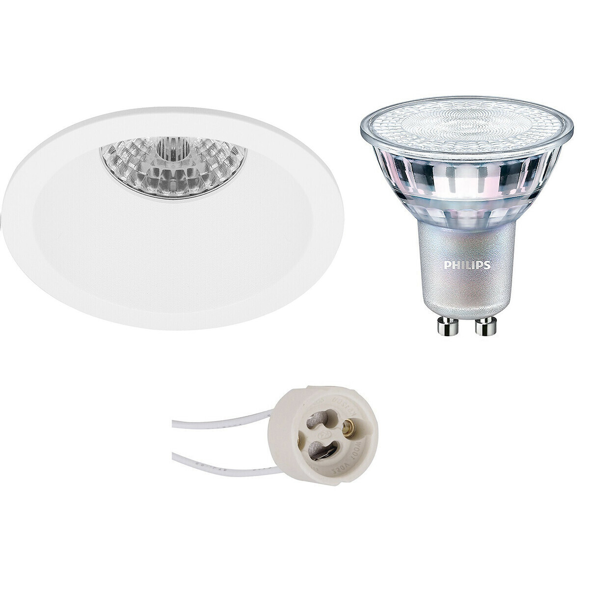 BES LED LED Spot Set - Pragmi Pollon Pro - GU10 Fitting - Inbouw Rond - Mat Wit - Verdiept - Ø82mm - Philips - MASTER 927 36D VLE - 4.9W - Warm Wit 2200K-2700K - DimTone Dimbaar