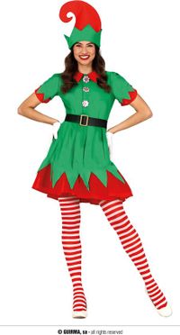 Guirma Kostuum Elf Vrouw Rood/Groen Coton Maat 38-40