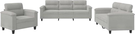 vidaXL 3-delige Loungeset met kussens microvezelstof lichtgrijs