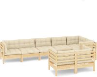 vidaXL 8-delige loungeset met crèmekleurige kussens massief grenenhout