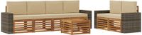 vidaXL - Bank loungeset - 6 zitplekken - Natuurlijk en beige - Massief acacia hout