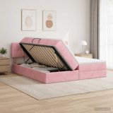 vidaXL LED opbergbed met matras Roze 180 x 200 cm Fluweel