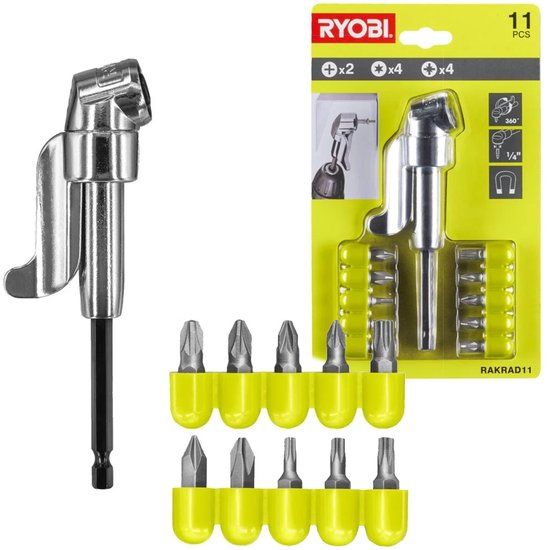 Ryobi RAKRAD11 Serie - Hoekadapter - Magnetische Houder - 360 Graden Draaibaar - 11-delig