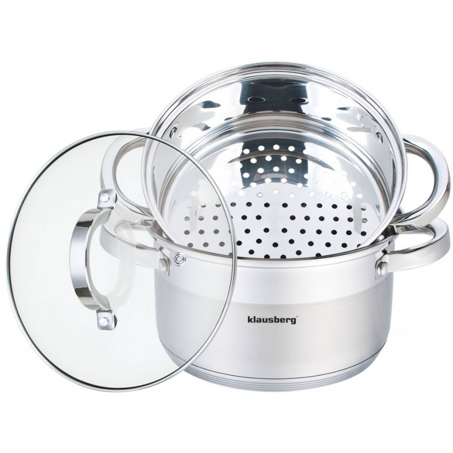 KLAUSBERG 7141 - Stoompan - 3-delig - 22cm - RVS - Alle warmtebronnen