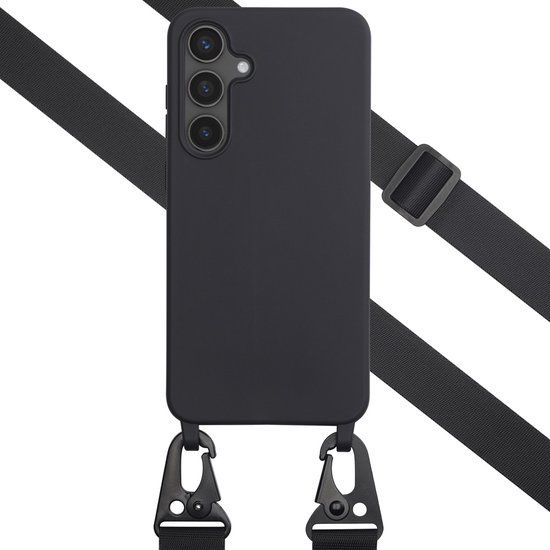 Selencia Hoesje - Geschikt voor Samsung Galaxy S24 FE - Siliconen hoesje met afneembaar koord - Zwart