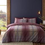 Catherine Lansfield Geborsteld Katoen Melrose Tweed Check Omkeerbare Dubbele Dekbedovertrek Set met Kussenslopen Plum