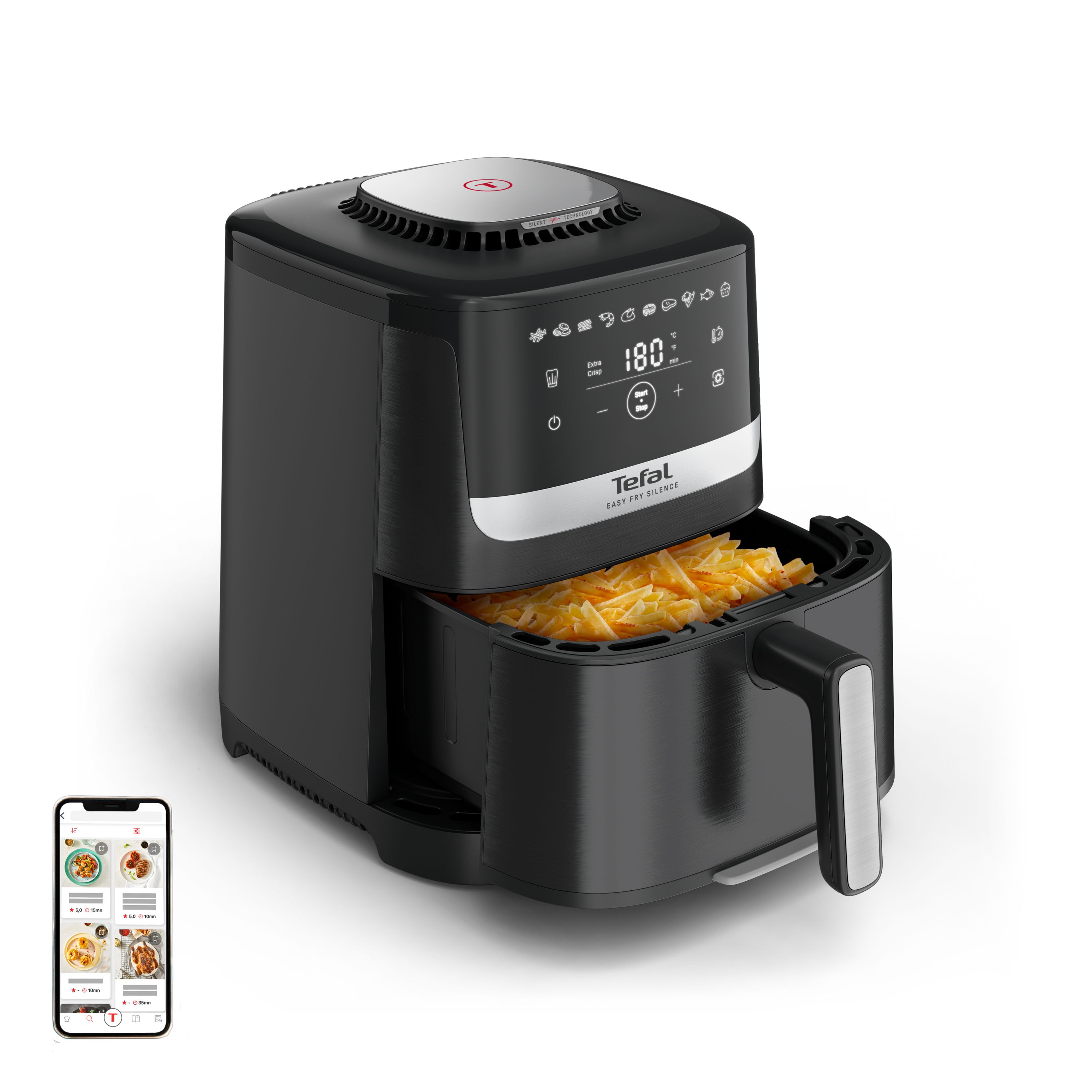 Tefal Easy Fry Silence EY5528 - 5L Airfryer - Zwart/RVS
