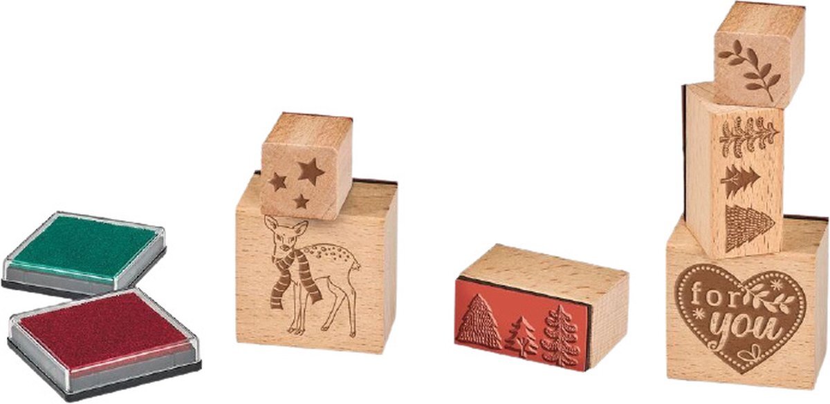 Moses Stempelset Kerst Junior 8,7 X 8,7 Cm Hout Naturel 5-delig