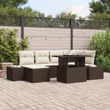 vidaXL Salon de jardin 7 pièces polyrattan marron et crème