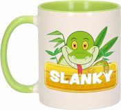 Bellatio Decorations Shoppartners Bv Slanky mok - groen/wit - keramiek - 300 ml - kinder beker slang