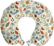 ABAKUHAUS Sport Reiskussen met Neksteun, Cartoonstijl, Schuimrubberen Reisaccessoire voor Vliegtuig en Auto, 30x30 cm, Meerkleurig
