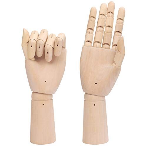 BELLE VOUS Flexibele Houten Mannequin Links & Rechtse Hand Model Figuren (2 Pak) – 30 cm – Beweegbare Display Mannequin met Vinger Gewrichten Voor Tekenen, Schetsen en Schilderen – Sieraden Houder