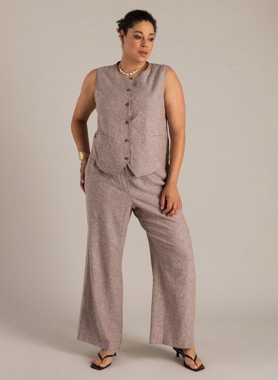 YEST CURVE Natascha Bottoms - Coffee Brown/Off Whi - Maat 50