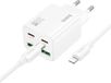 Hoco 30W USB-C + USB-A oplader | Sneloplader met PD en QC 3.0 | Witte oplader voor iPhone en Samsung smartphones, inclusief Lightning-oplaadkabel