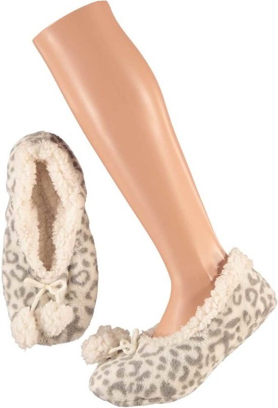 Apollo Dames ballerina pantoffels/sloffen luipaard grijs maat 40-42
