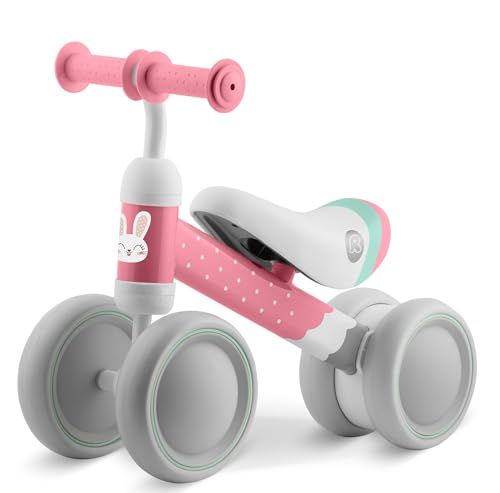 Ricokids Loopfiets vanaf 1 jaar, kinderloopfiets, driewieler, stabiel stalen frame, ultralicht, roze-grijs
