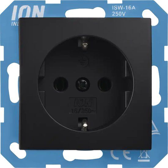 ION industries stopcontact met randaarde en kinderbeveiliging - E1 mat zwart - wandcontactdoos