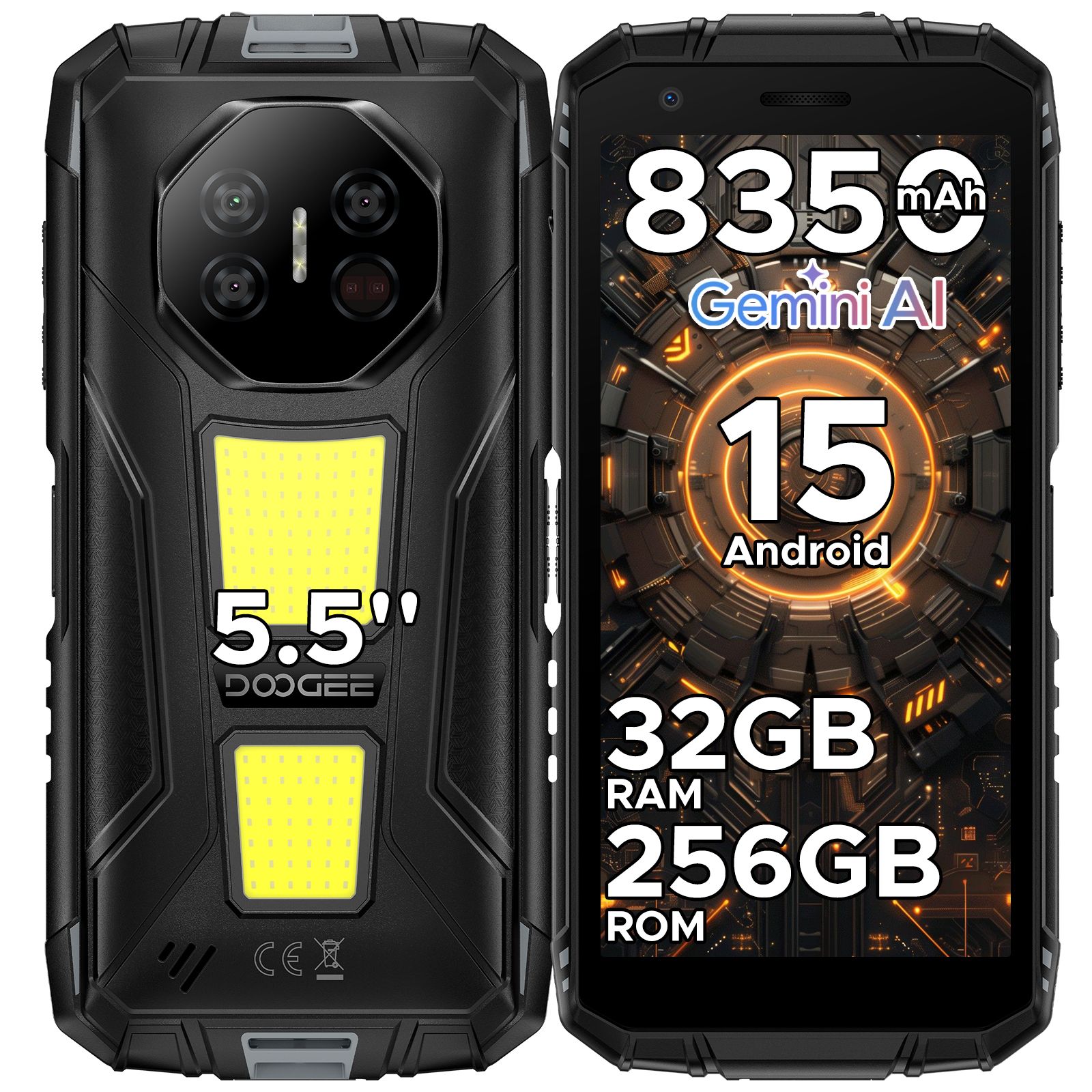 DOOGEE Fire 3 Max Robuuste Telefoon 32GB+256GB 5,5" HD+ Scherm Campinglampjes 8350mAh UNISOC T7250 48MP NFC Android 15