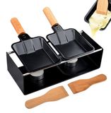 Merkloos Raclette grill kaassmelter - Mini raclettepan met antiaanbaklaag - Houten handgreep - 2 stuks - Voor kaas, vlees en groenten