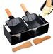 Merkloos Raclette grill kaassmelter - Mini raclettepan met antiaanbaklaag - Houten handgreep - 2 stuks - Voor kaas, vlees en groenten