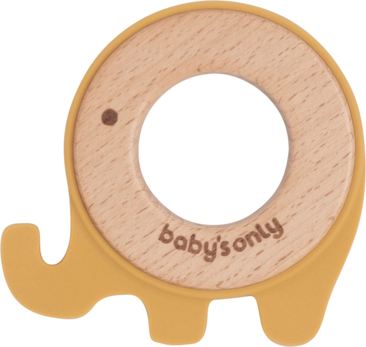 Baby's Only Houten baby bijtring - Bijtspeeltje olifant - Oker - Baby cadeau