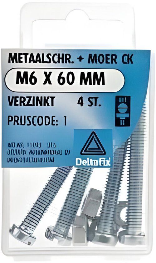 Merkloos Deltafix Metaalschroef Cilinderkop + Moer Verzinkt M6 x 60 mm DIN 7985 / DIN 934 4 st.