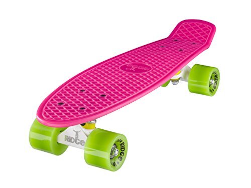 Ridge Skateboard 55cm Mini Cruiser Retrostijl: Ltd Edition oksels, compleet U gemonteerd geleverd, roze- wit-groen