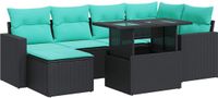 vidaXL 7-delige dining loungeset met kussens, zwart, polyrattan
