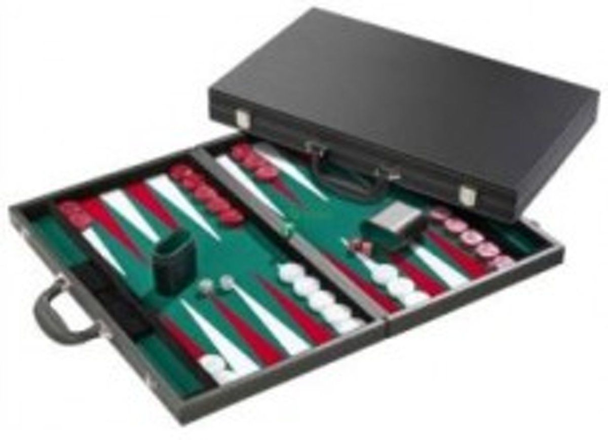 HOT Games Backgammon Lion lederlook zwart/rood/ivoor 38cm