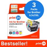 print24 Cartouches d'encre pour Brother LC421XL, multipack (BK/C/M/Y), 3 pièces