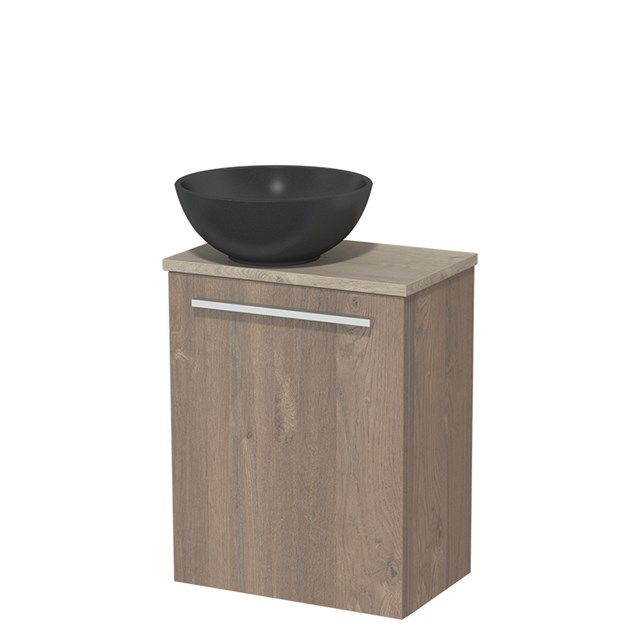 Maxaro Toiletmeubel Quartz Modulo 41 cm - Middenbruin Eiken - Lichtgrijs Eiken Blad