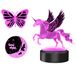 MyBeo Lampe de chevet LED, lampe à illusion 3D avec support de table, avec 3 motifs : licorne, papillon et lune, 16 couleurs, télécommande et capteur tactile, dimmable, fonctionne sur USB ou piles, 19 cm de haut
