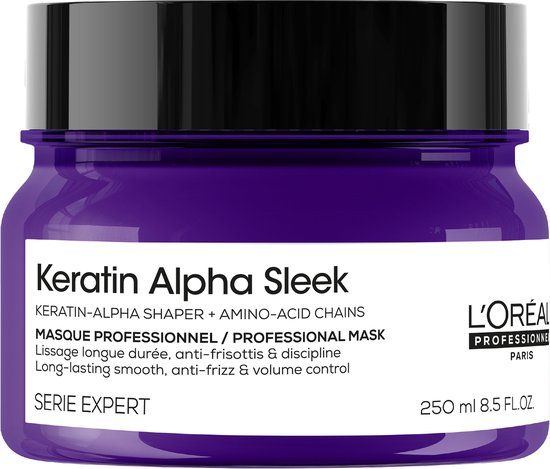 L'Oréal Professionnel Keratin Alpha Sleek Professioneel Haarmasker - Hydratatie en glans - Langdurige frizz- en volumecontrole - 250ml