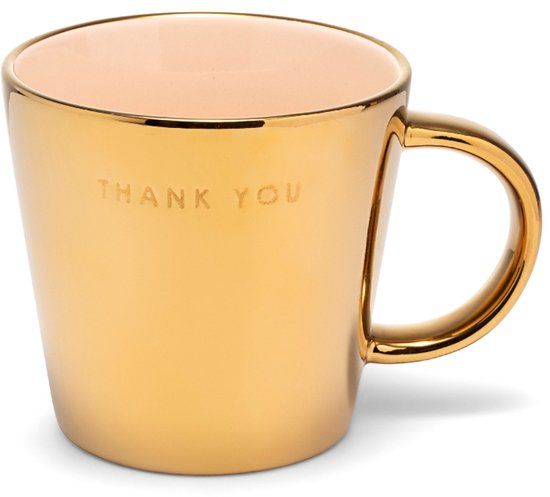 Vondels Theekop Keramiek Thank You 10x11cm Gold, Ecru