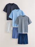Next - Heren - Set van 3 jersey pyjama's met strepen en korte mouwen - Blauw