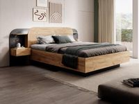 Vente-unique Bedframe hout zwart, natuurlijk licht 160 x 200 cm