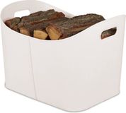 Relaxdays houtmand kunstleer, 58 l, voor brandhout, houtopslag, binnen, crème-wit
